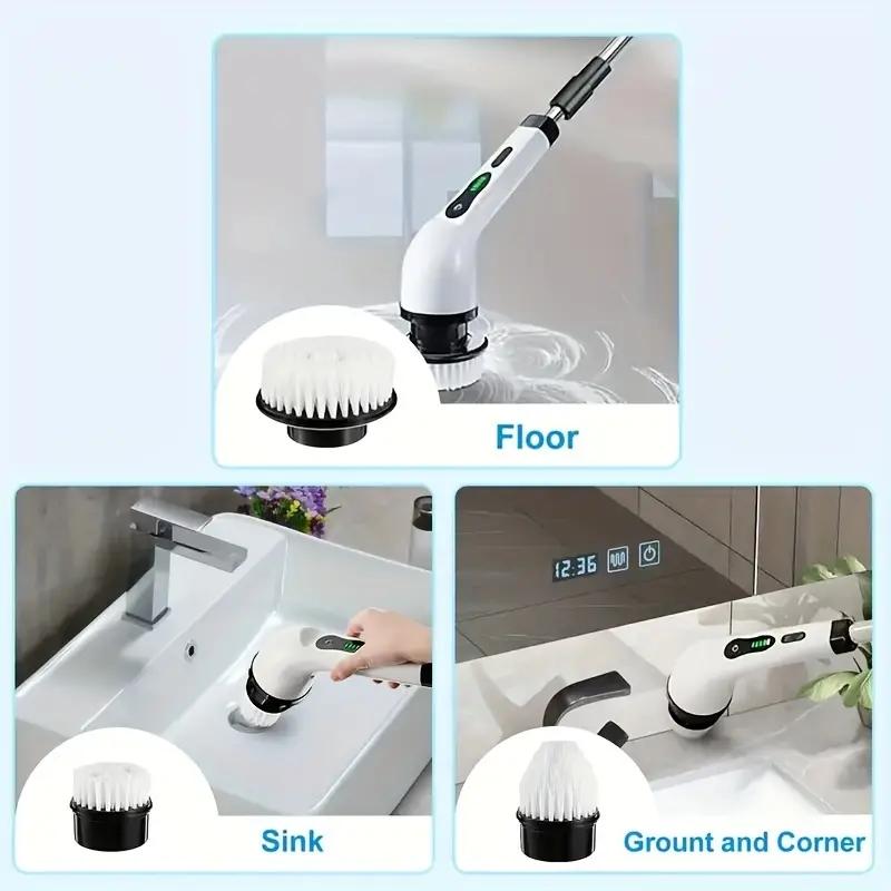 1 Set, Electric Cleaning Brush, Wireless Electric Rotating Scrubber, 7 Brush Heads and Adjustable Extension Handle, Bathroom Cleaning Brush,