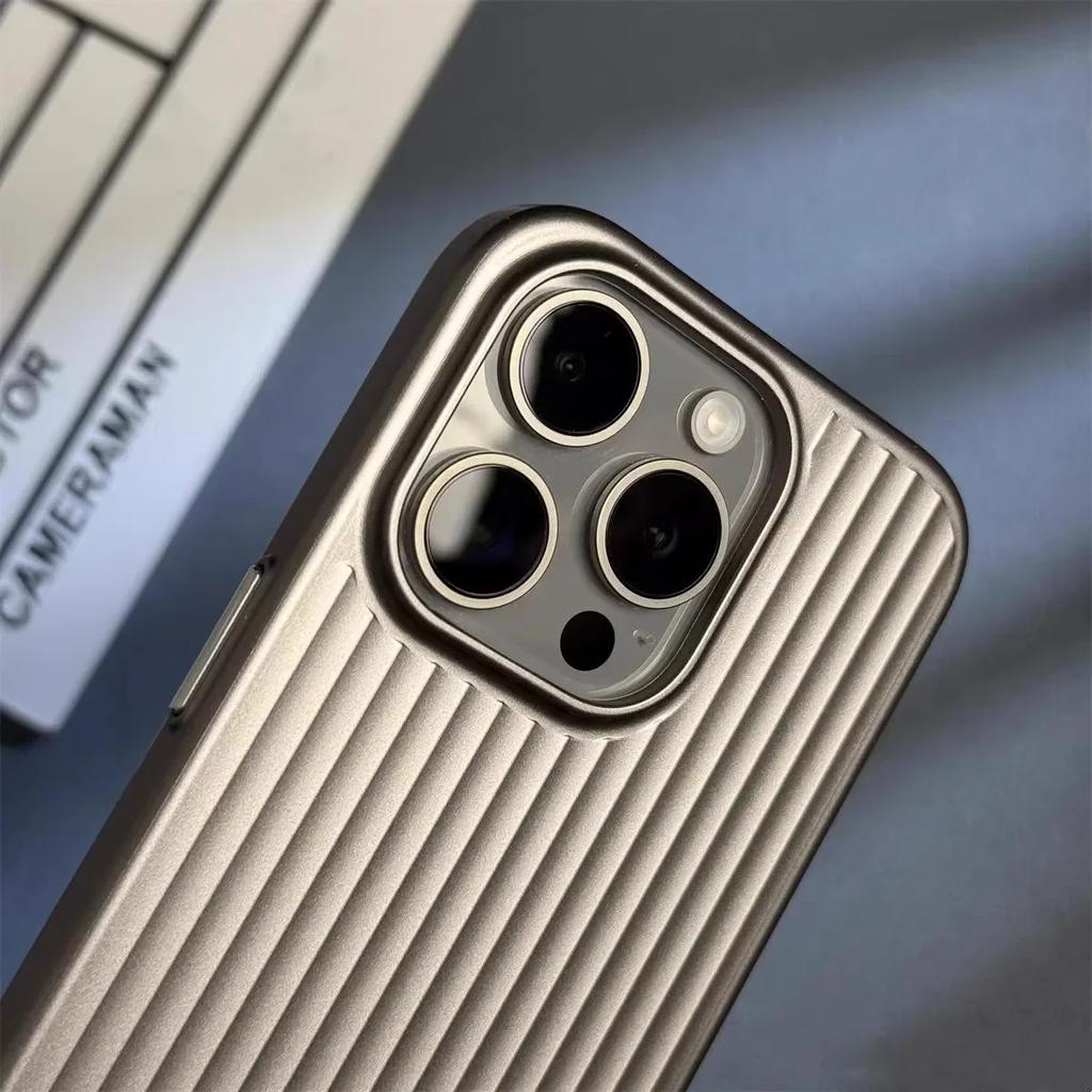 Natural Titanium PC Phone Case For For Iphone 1 14 13 Pro Max Plus Electroplated Grating Corrugated Hard Back Cover