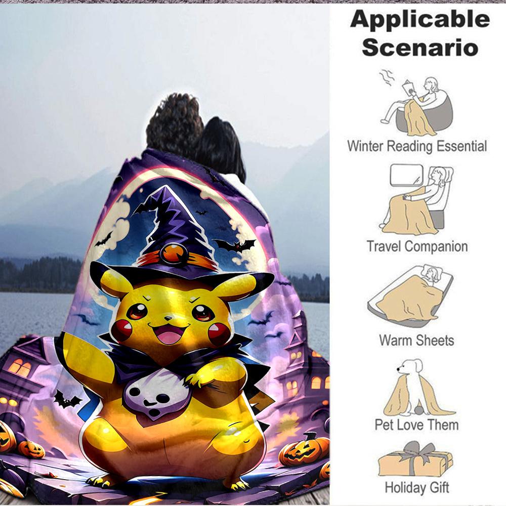 1pc Halloween Pikachu Blanket Soft All Season Throw with Vibrant Design, Perfect for Home, Travel, and Gifts, Ideal for Naps and Camping