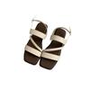 Open-toed sandals women's summer wear 2025 new Korean version retro fairy style one-word buckle belt soft flat-soled Roman shoes