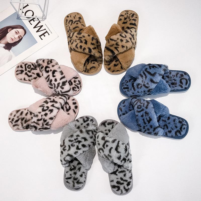 New Cross-haired Slippers Women's Fashion Korean Version Leopard Print Home Slippers Casual Flat Open-toed Floor Mop
