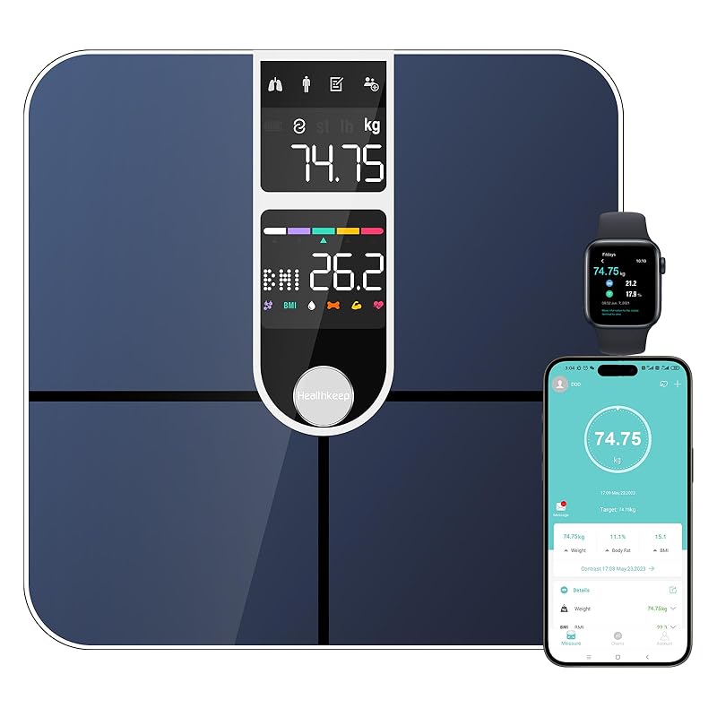 Digital Bluetooth Body Fat Scale – Ultra‑Precise Smart Bathroom Weight Scale with 15 Body Composition Metrics, Large Backlit Display, App Sync