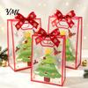 Clear Christmas Gift Bags with Handles, Reusable PP Treat for Eve Candy Apples Cookies, Holiday Party Favor Packaging Ribbon Bow Decorative Holidays