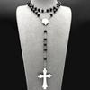 Christian Jesus Cross Stainless Steel Silver Color Statement Necklace for Women Men Long Prayer Beads Chain Jewelry Gift