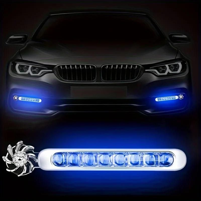 2 pezzi Auto ad Energia Eolica Luce Diurna a LED Illuminazione Ausiliaria Lampada a Ventola Rotante Fari Diurni per Automobili Decorativi