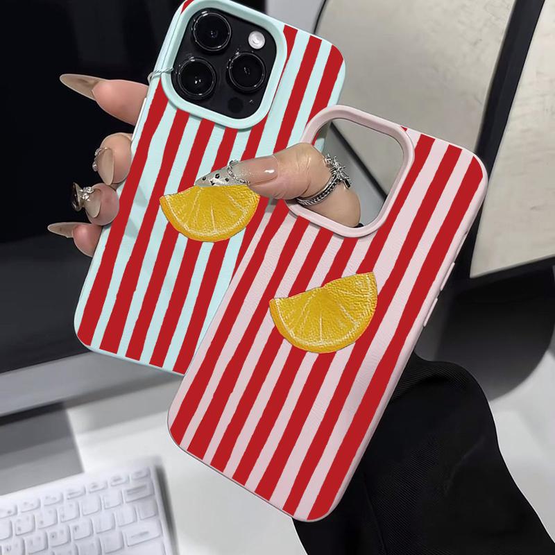 Red-striped Orange Soft Phone Case For IPhone 17 Air 13 Pro 13 12 11 14 15 16 17 Pro Max ShockProof Lichee Pattern Silicone Case