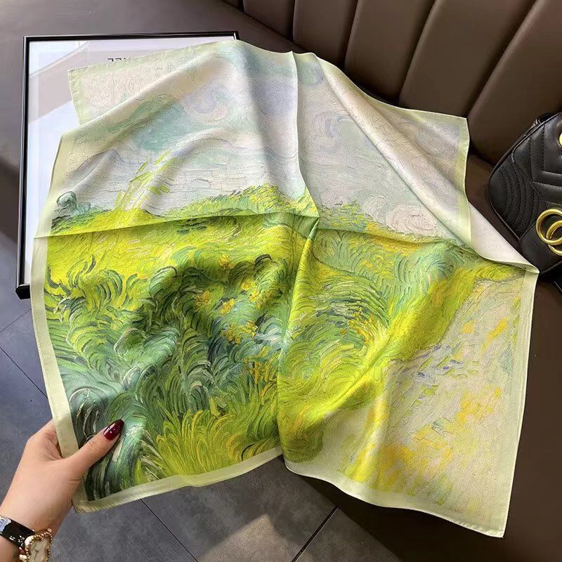 Luxury Silk Scarfs Square Scarf Korean Fashion Kerchief Popular Silk Scarves Bandanna Wraps Scarf Decoration Shawl 70*70Cm