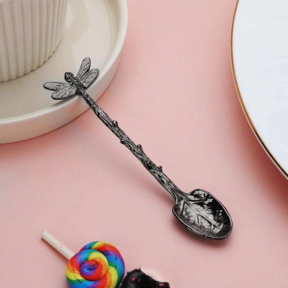 Stirring Spoon Twig Design Dragonfly Coffee Spoon Vintage Smooth Edges Dessert Spoon Zinc Alloy Teaspoon Cake