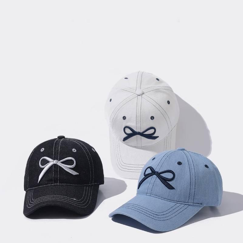Trendy Womens Denim Baseball Hat With Feminine Bow For A Fresh Summer Fashion Statement