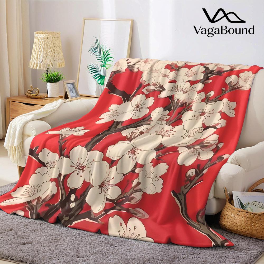 Crimson Blossom Flannel Blanket Warm Soft Halloween Christmas Couch Warm Cozy Decorative Decor Gift for All Season