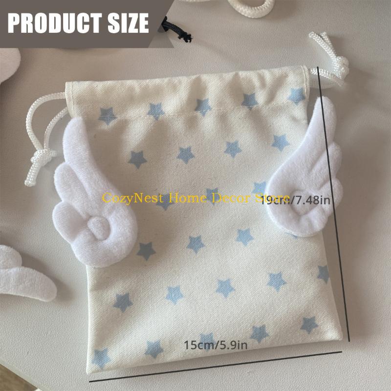 92MF Fabric Star Pattern Cosmetic Organizer Portable Dustproof Storage Pouch Portable Drawstring Canvas Bag for Everyday Use