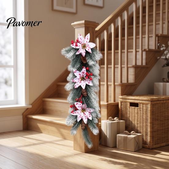 Christmas Wreath for Front Door European Wall Hanging Vine, Artificial Garland Weather Resistant Festival with Plastic Decor, Festive Home Ornament,