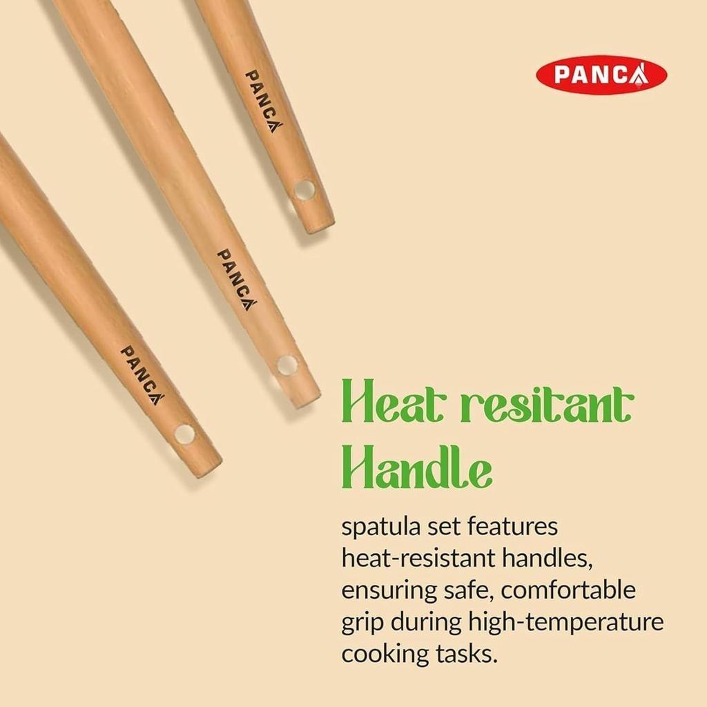 Silicone Non Stick Spatula Set of 3 with Wooden Handle