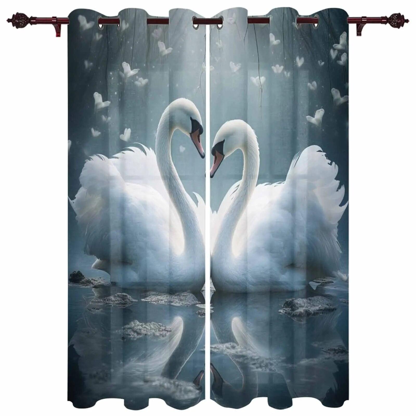 

День Святого Валентина Любовь Лебедь Иллюстрация Люверсы Шторы для Спальни Гостиной Домашний Декор Оконные Шторы Портьеры W135 x H60cm