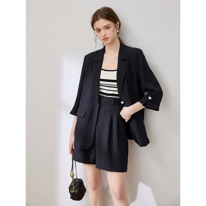 

Корейский стиль Лето Новая мода Повседневный Офисный Розовый Однобортные Блейзеры Элегантный Костюм с рукавом три четверти Уличная Женская Temperament Black XL