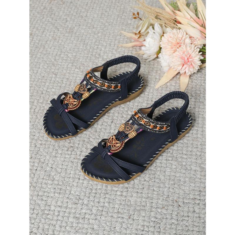 

New women s shoes flat bottom handmade wooden beaded rhinestone large size beach sandals source batch 45 Темно-синій