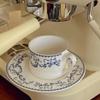 French Retro Floral Cup Plate Set, Office Coffee Cups, Floral Flat Plate with Antique Tableware, Pasta Dessert Cake Ceramic Mug