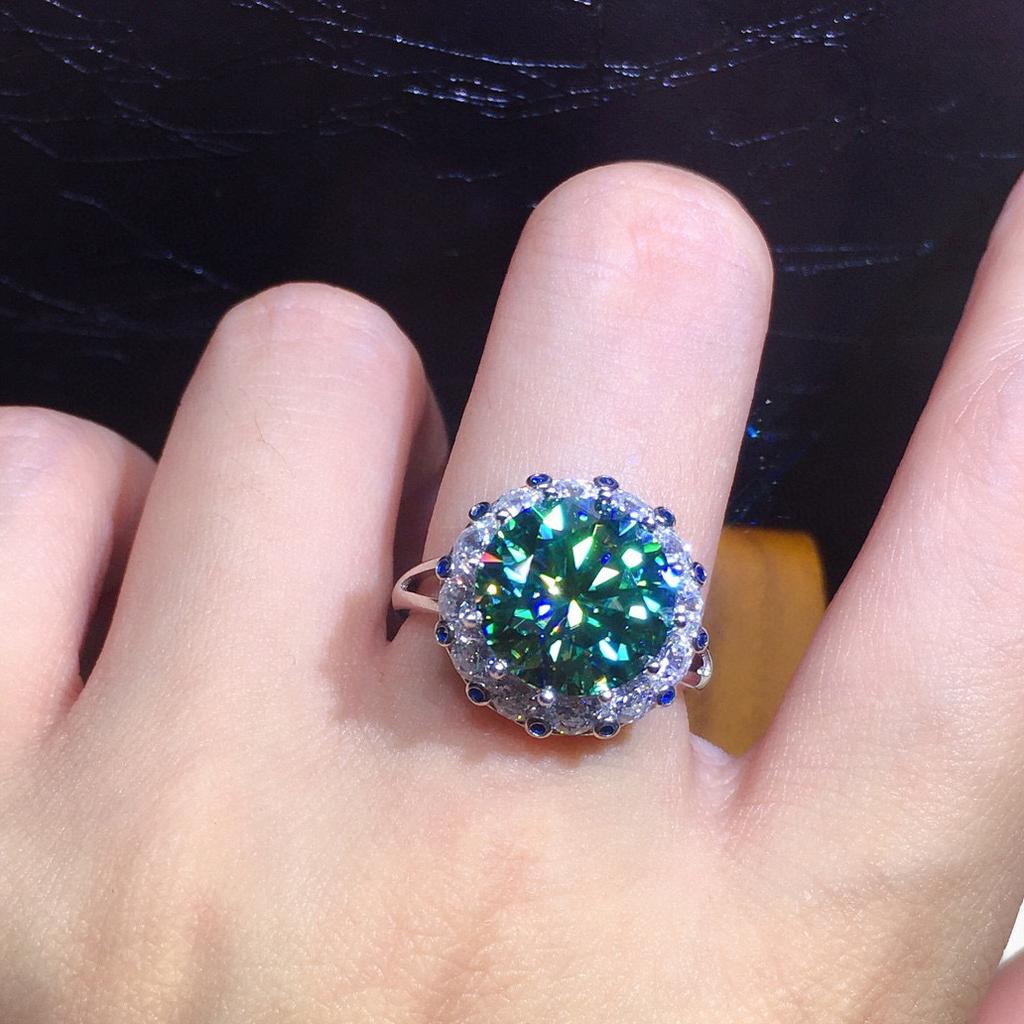 Sparkling 3ct Green Moissanite Ring 925 Sterling Silver Engagement Wedding Band Rings for Women Bridal Finger Party Jewelry Gift