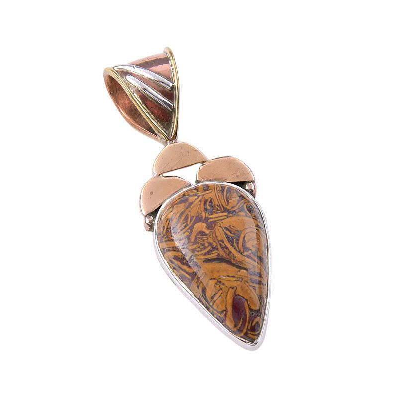 Natural Maryam Jasper 925 Solid Sterling Silver Gift TwoTone Pendant 1.50" p2A84