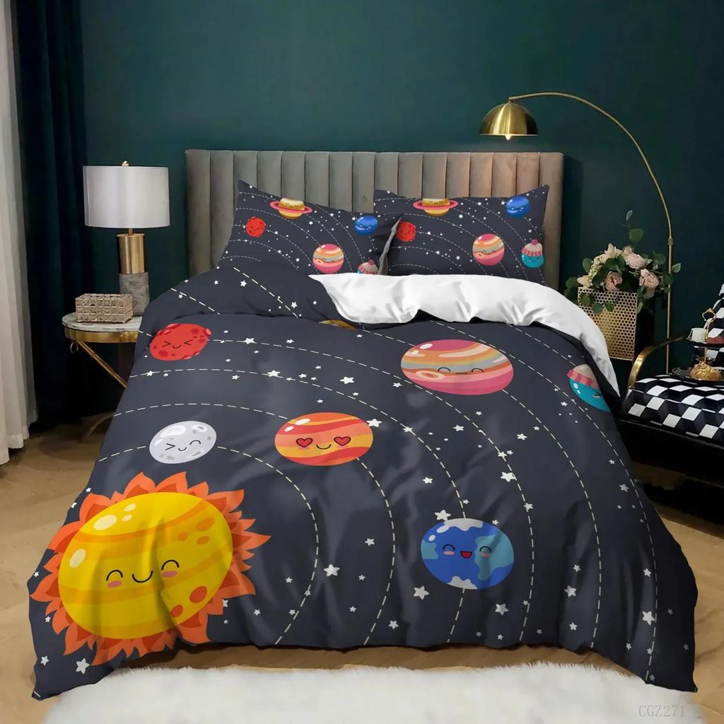Spacecraft Duvet Cover For Boys Kids Astronomy Bedding Set Microfiber Outer Space Adventure Colorful Spacecraft King Quilt Cover