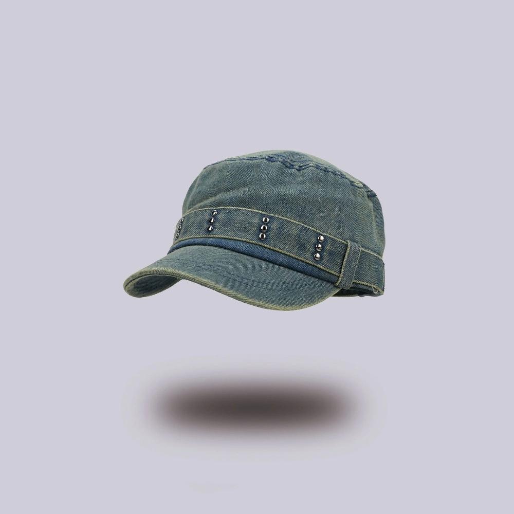 Washed Denim Flat Top Hat Y2k Cadet Cap Casual Peaked Cap  Outdoor