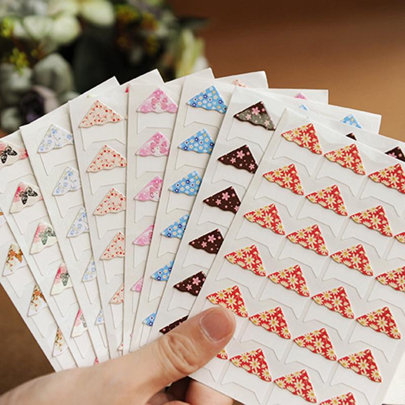 24 Pcs/Lot DIY Floral Print Corner Paper Stickers For Photo Albums Handwork Frame Decoration Scrapbooking Wholesale 8 Colors