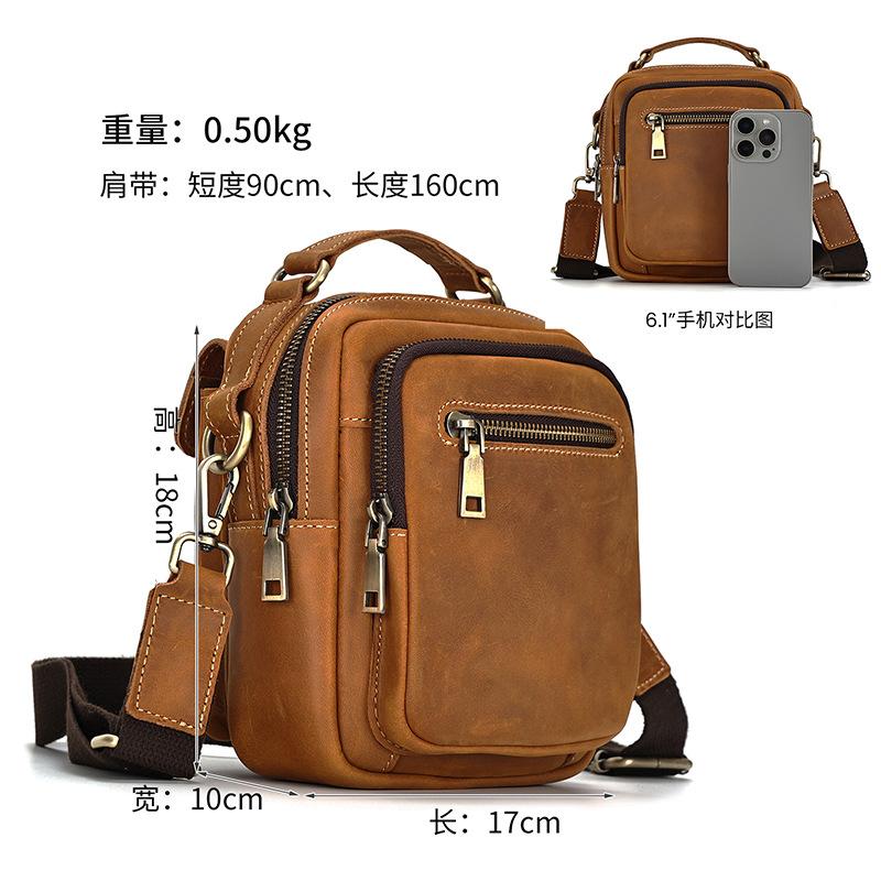 Men'S Genuine Leather Messenger Bag First Layer Cowhide Retro Simple And Versatile Men'S Shoulder Bag