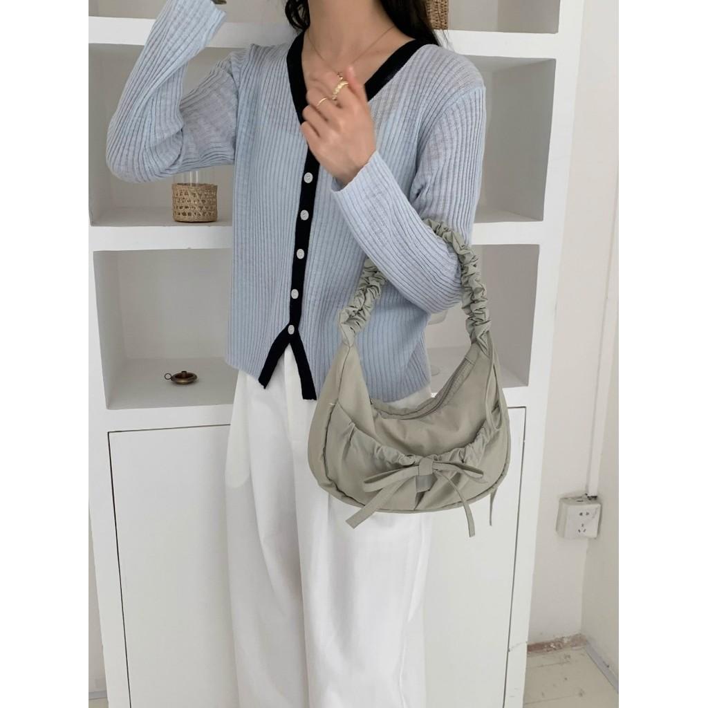 IELGY Casual Personality Pleated Drawstring Lace-up Nylon Lazy Wind Underarm Messenger Bag Ins