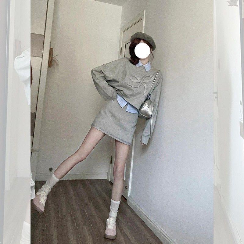 Autumn 2025 College-Style Women's Outfit: High-Sense Sweatshirt & Short Skirt Set