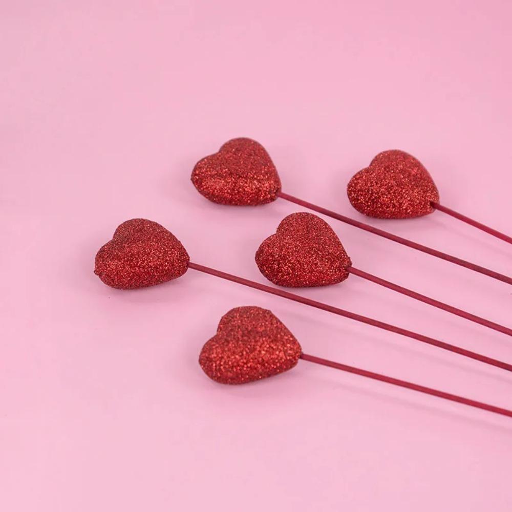 10pcs Love Glitter Foam Heart Picks Stick Red Pink Vase Picks Decor Mother's Day Gift