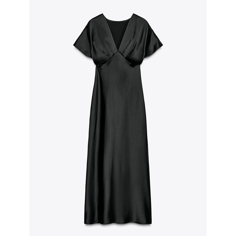 Za2025 Summer New Product Women's Clothes Plaid Silk Satin Texture Casual Short Sleeve Midi Skirt Dress 2330399 620