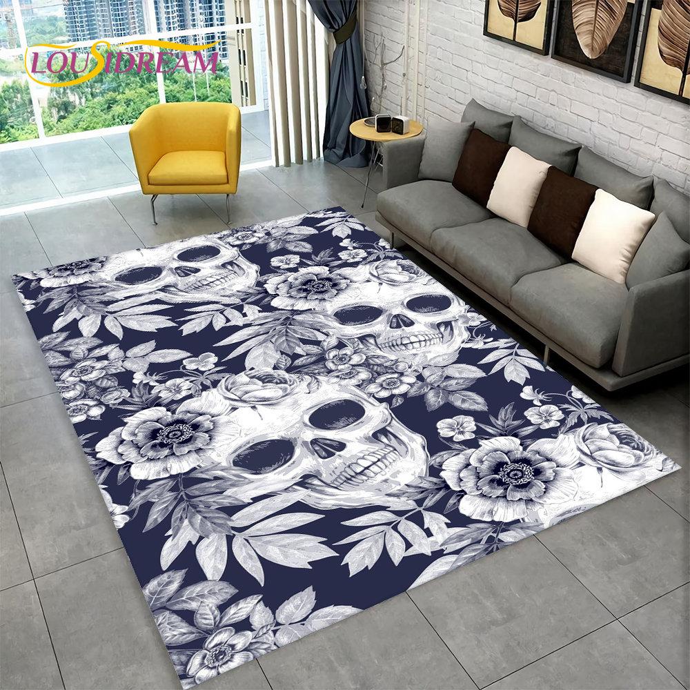 3D Creative Gothic Horror Skull Modern Area Rug,Carpet Rug for Living Room Bedroom Sofa Doormat Decor,Kitchen Non-slip Floor Mat