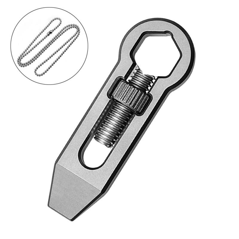 Titanium Alloy Crowbar EDC Multifunctional Hex Wrench Bottle Opener Portable EDC Keychain Outdoor Camping Tools with Necklace