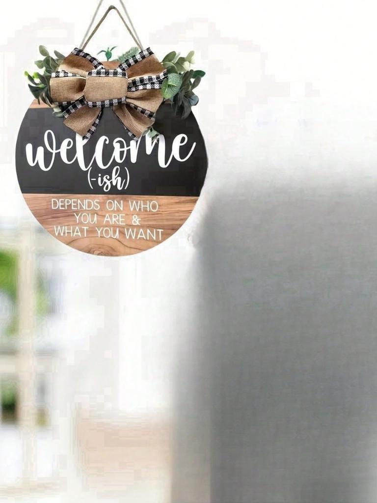 1 Piece Front Door Welcome Sign, Fun Garland, Hanging Wooden Plaque Decoration, Round Country Wooden Farmhouse, Porch Decoration