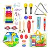 Orff Instrument Set: Tambourine, Aluminum Xylophone, Triangle, Cymbals, Rain Stick, Shaker, Maraca, Harmonica, Flute, Wrist Bells, Handbag