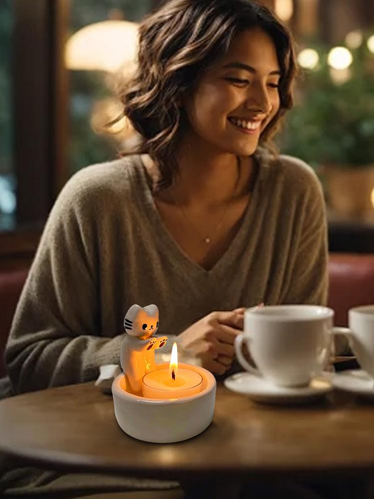 Animal Candle Holder Candle Wax Holder Funny Wax Tealight Tray Cartoon Cat Centerpiece for Living Room Bedroom Desk Fireplace