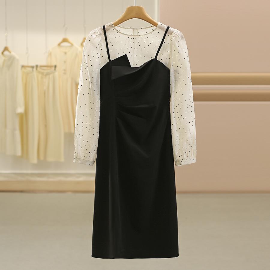 

DS22 Tencel Polka Dot Patchwork Dress - 25 Autumn Collection Small чёрный