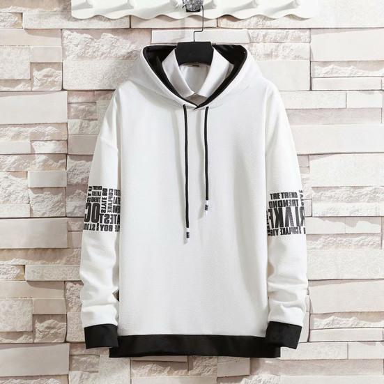 2Pcs/Set Men Letter Color Block Casual Sportwear Hooded Drawstring Long Sleeve Pullover Sweatshirt Elastic Waist Pockets Jogger Pants Set