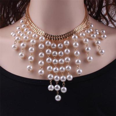 Exaggerated Wedding Imitation Pearl Choker Necklace For Women Layered Chain Statement Jewelry