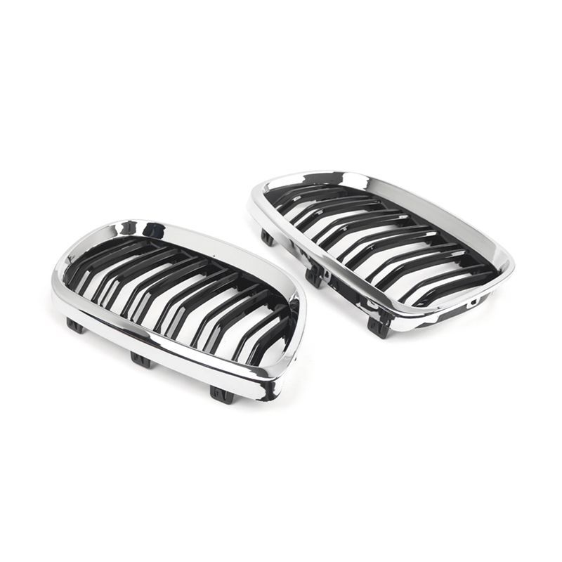 Racing Style Front Kidney Grill Dual Slat Grille For BMW 3 Series E92 E93 Coupe 2006- 2010 Gloss Black+ Chrome 51137157277-A91R