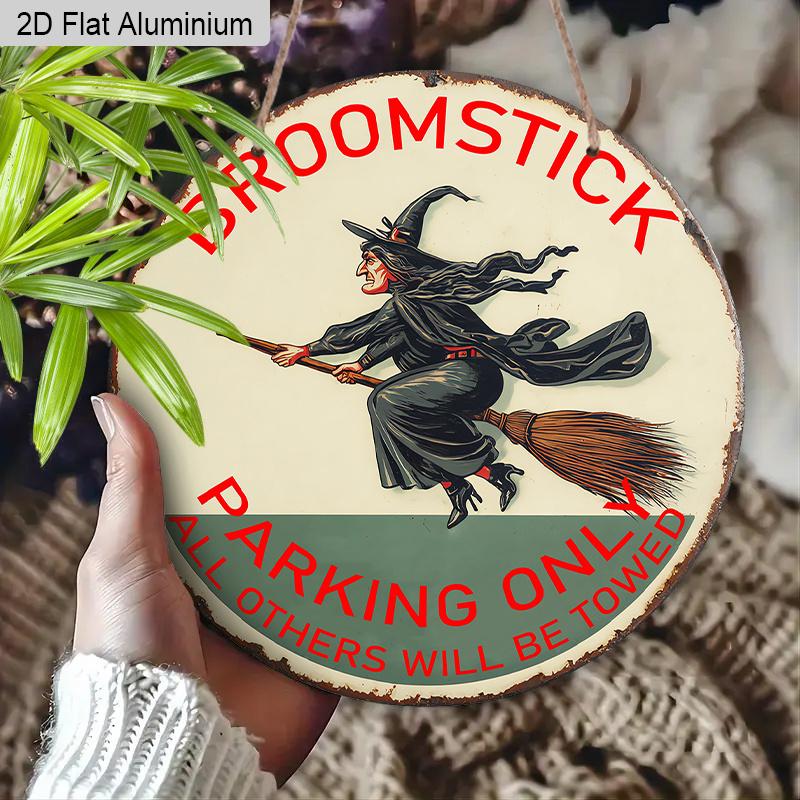 2D Flat Aluminium Halloween Witch Sign - Halloween Figurine Ornaments - Ideal for Front Door, Wall, Porch, Window Decor - Ideal Halloween Gift - No