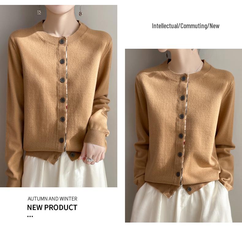 Women's Round Neck Long Sleeve Patchwork Cardigan – New Autumn/Winter Loose Knitted Sweater Coat