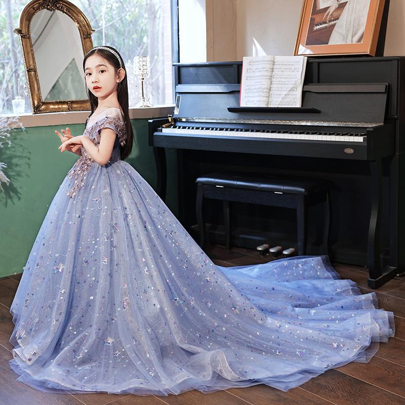 Girls' Fashionable Princess Gown - Puffy Trailing Evening Dress for Catwalk, Party, or Piano Performance
