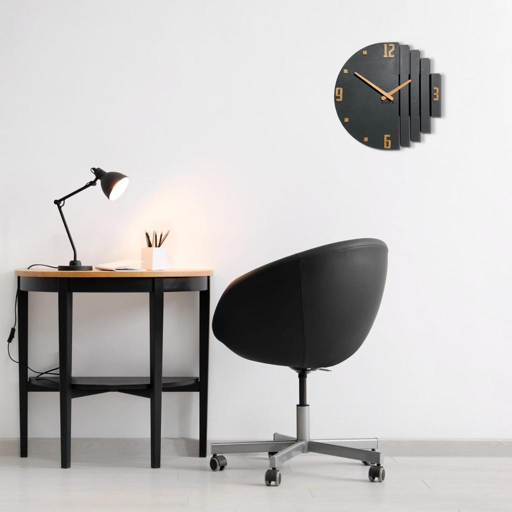 Asymmetry wooden wall clock 30cm black
