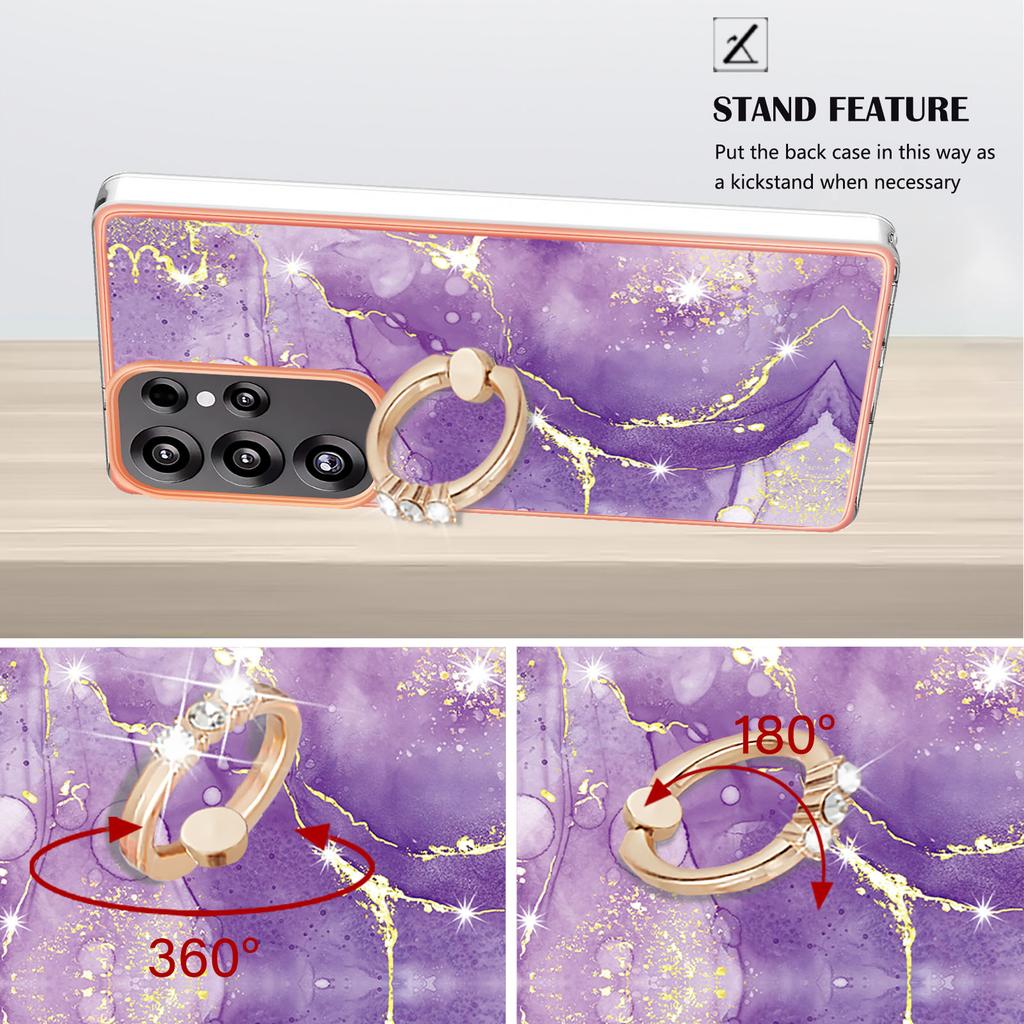 For Samsung Galaxy S25 Ultra Case with Ring Kickstand Marble Pattern Electroplating TPU Back Cover