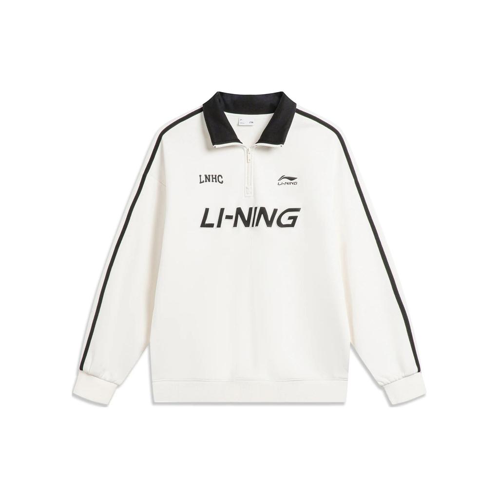 Li Ning Sports Lifestyle Series Letter Print Fleece Pullover Sweatshirt Unisex Sweatshirt Off-White AWDTB35-1