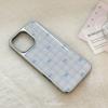 INS Korean Pink Blue Bowknot Grid Pattern Drop Glue Silver Phone Case for iPhone 17 16Promax 15 14 13 12 11 Anti Drop Soft Cover