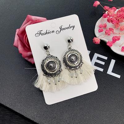 Fashion Retro Ethnic Style Fringed Earrings, Female Versatile Temperament Ancient Silver Circle Earrings Simple Earrings