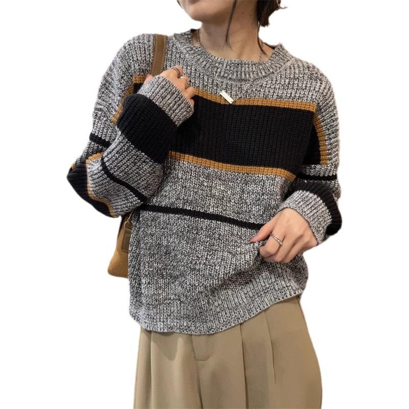 Autumn and winter new design striped short sweater women's thin meat covering soft waxy pullover knitted bottoming shirt