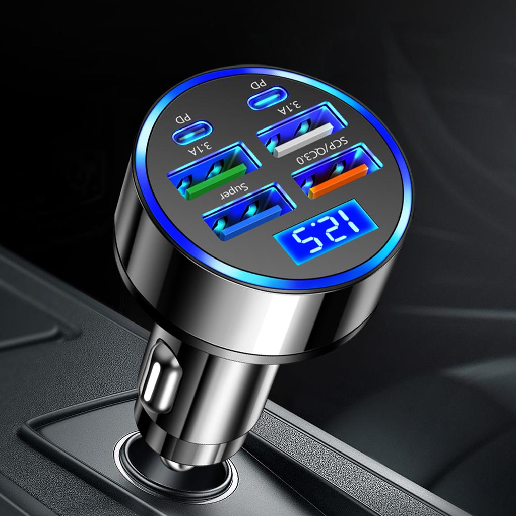 6 In 1 100W Multi Port Car Charger 4USB 2PD USB C Car Phone Charger Adapter Fast Charger for Smart Phone & Tablets Charging
